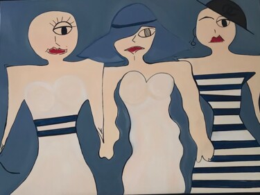 Painting titled "« Les Parisiennes à…" by Nasso, Original Artwork, Acrylic Mounted on Wood Stretcher frame