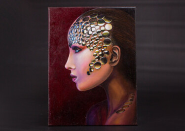 Painting titled "Metal Madam" by Artnatcat, Original Artwork, Oil Mounted on Wood Stretcher frame