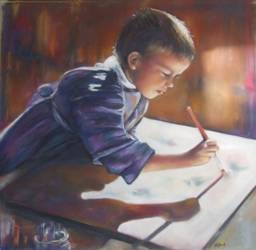 Painting titled "Enfance de l'art" by Nelly Bernet, Original Artwork