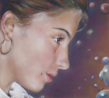 Peinture intitulée "Dans ma bulle" par Nelly Bernet, Œuvre d'art originale