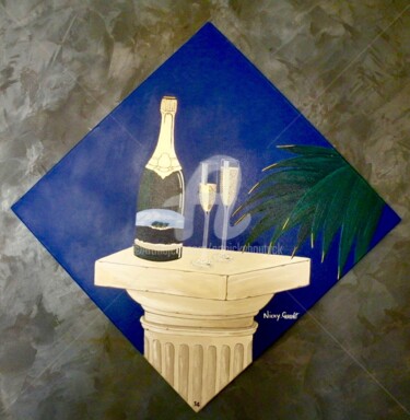 Champagne à deux- peinture Réf/14 Peinture intitulée "Champagne à deux- p…" par Nicky Chauvet (Art-Nicky), Œuvre d'art originale, Acrylique Monté sur Châssis…