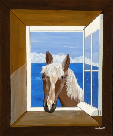 Painting titled "cheval très curieux" by Nicky Chauvet (Art-Nicky), Original Artwork, Acrylic Mounted on Wood Stretcher frame