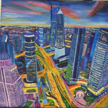 Painting titled "City Shanhgai" by Ksenia Nikolaeva, Original Artwork, Oil