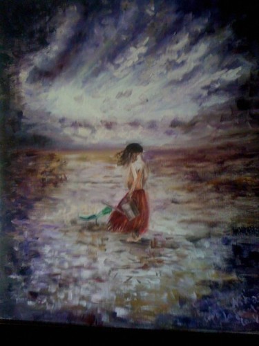 Painting titled "Agua, niña y flor" by Ksenia Nikolaeva, Original Artwork, Oil