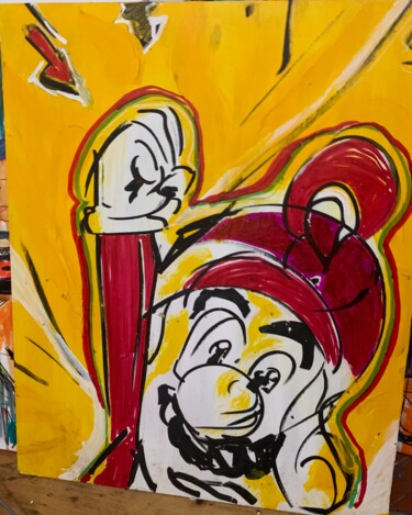 Malerei mit dem Titel "Mario dans le vent" von Artnoo, Original-Kunstwerk, Acryl