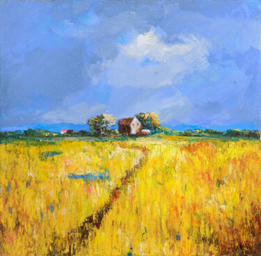 Painting titled "Yellow field" by Arto Mkrtchyan, Original Artwork, Oil Mounted on Wood Stretcher frame