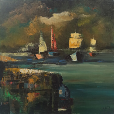 Painting titled "Sailing" by Arto Mkrtchyan, Original Artwork, Oil Mounted on Wood Stretcher frame