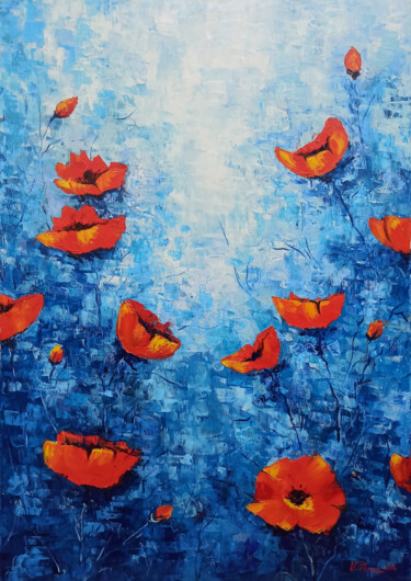 Картина под названием "Scarlet Waves" - Arto Mkrtchyan, Подлинное произведение искусства, Масло Установлен на Деревянная рам…