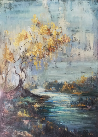 Painting titled "Whispers of Autumn" by Arto Mkrtchyan, Original Artwork, Oil Mounted on Wood Stretcher frame