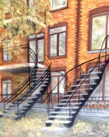 Painting titled "Maison Montréal" by Obrey, Original Artwork, Pastel