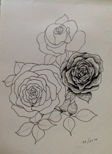 Drawing titled "Des roses" by Obrey, Original Artwork, Ink