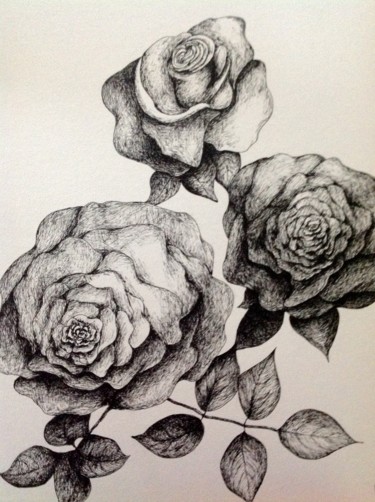 Drawing titled "Roses" by Obrey, Original Artwork, Ink