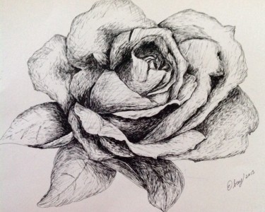 Drawing titled "Une rose" by Obrey, Original Artwork, Ink