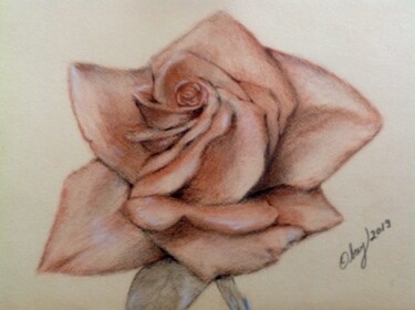 Drawing titled "Rose aux trois cray…" by Obrey, Original Artwork, Pencil