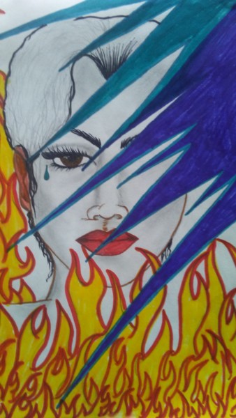 Drawing titled "Woman 'a flame" by Rachel Daga, Original Artwork, Ink