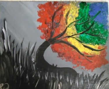 Painting titled "Rainbow storm" by Rachel Daga, Original Artwork, Acrylic