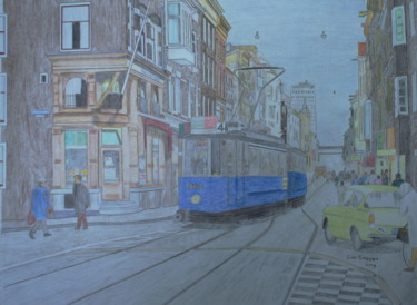 Desenho intitulada "Utrechtstraat met l…" por Cornelis Sproet, Obras de arte originais, Lápis