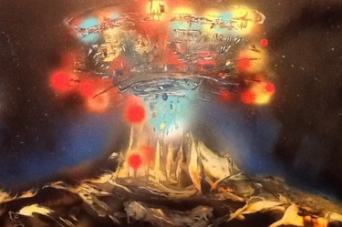 Painting titled "CE3K-UFO Scene from…" by The Art Of Sara Holt:Dimensions And Dest, Original Artwork, Spray paint