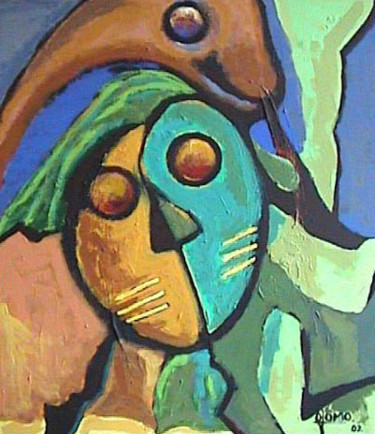 Painting titled "Masquerade" by Ojomo, Original Artwork, Acrylic