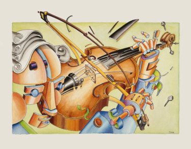 Painting titled "LE VIOLON BAROQUE" by Toma, Original Artwork, Watercolor