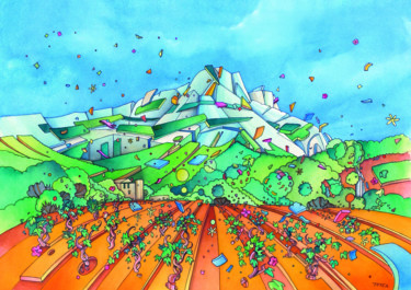 Painting titled "Montagne Sainte Vic…" by Toma, Original Artwork, Watercolor
