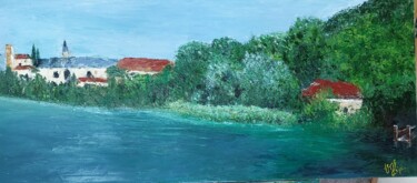 Painting titled "Abbaye d'Hautecombe" by Veronique Ghigo, Original Artwork, Oil Mounted on Wood Stretcher frame