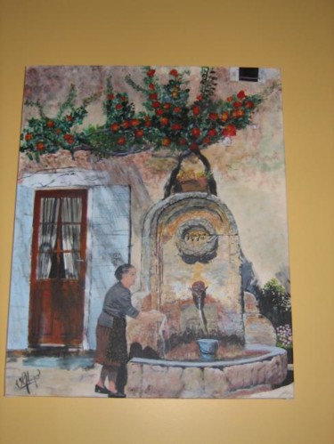 Painting titled "la fontaine" by Veronique Ghigo, Original Artwork, Oil