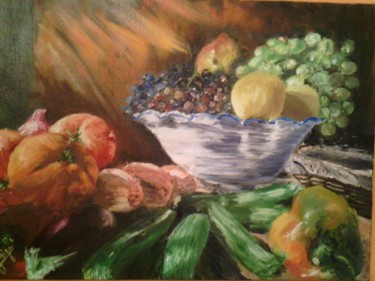 Peinture intitulée "La coupe de fruits…" par Veronique Ghigo, Œuvre d'art originale, Huile