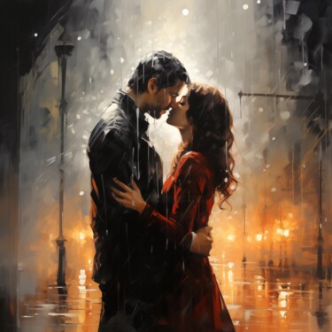 Цифровое искусство под названием "Kiss in the Rain" - Artopia By Nick, Подлинное произведение искусства, Цифровая живопись
