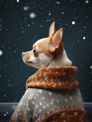 Digitale Kunst getiteld ""Cozy Chihuahua"" door Artopia By Nick, Origineel Kunstwerk, Foto Montage