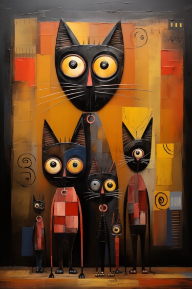 Arte digital titulada "Feline Harmony" por Artopia By Nick, Obra de arte original, Pintura Digital