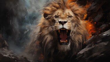 Digitale Kunst getiteld "The Lion’s Roar" door Artopia By Nick, Origineel Kunstwerk, AI gegenereerde afbeelding
