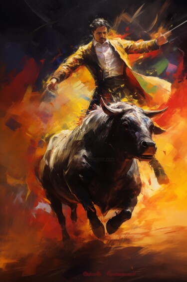 Artes digitais intitulada "Bullfight: courage…" por Artopia By Nick, Obras de arte originais, Pintura digital