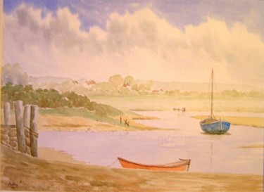 Painting titled "Low Water, Norfolk" by Lynda Pedley, Original Artwork, Oil