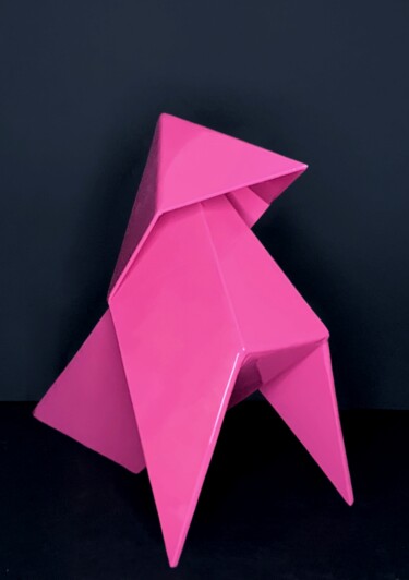 Sculpture titled "Cocotte origami rose" by Artotem By Jean-Claude Singla, Original Artwork, Metals