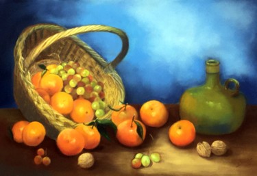 Drawing titled "Panier de clémentin…" by Veronique Bauer, Original Artwork, Pastel