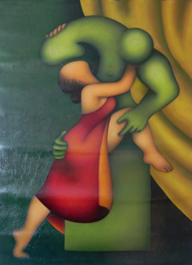 Surreal Art Fantasy BEAUTY BEAST Kiss Love Couple Painting titled "Surreal Art Fantasy…" by Frand, Original Art, Oil
