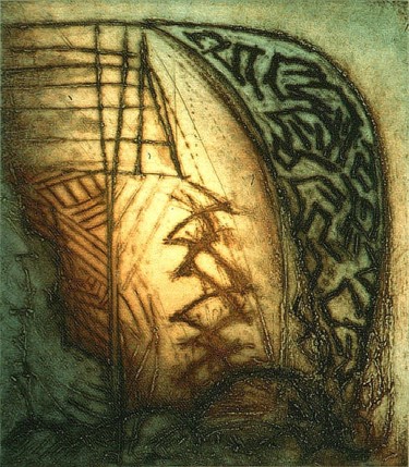 Bungee Gravures & estampes intitulée "Bungee" par Paul Cloutier, Œuvre d'art originale, Collagraphie