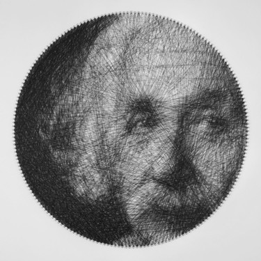 Albert Einstein string art portrait Sculpture intitulée "Albert Einstein str…" par Andrey Saharov, Œuvre d'art originale, String Art