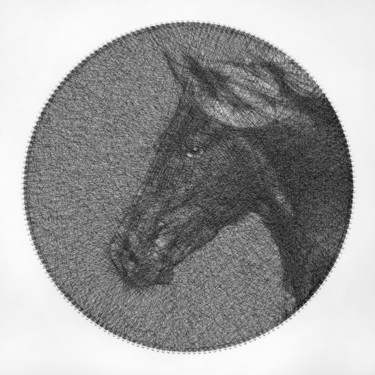 Pittura intitolato "Black Horse" da Andrey Saharov, Opera d'arte originale, String Art