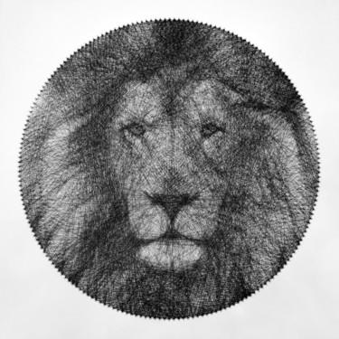 Painting titled "Lion Portrait" by Andrey Saharov, Original Artwork, String Art