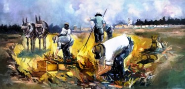 Pintura titulada "el duro trabajo del…" por Pedro Castaño Gallardo, Obra de arte original, Oleo