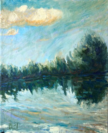 Peinture intitulée "l'étang de l'Ursine" par Pierre Petrel, Œuvre d'art originale, Huile