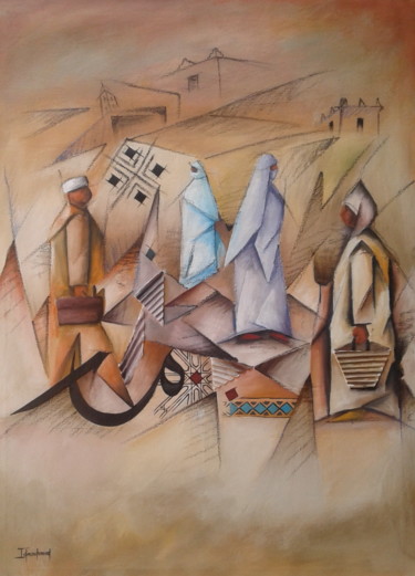 Peinture intitulée "Le Souk traditionnel" par Brahim Idmouhmad, Œuvre d'art originale, Acrylique