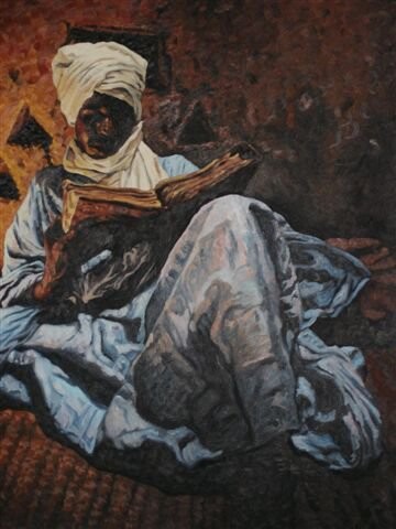 Peinture intitulée "Vieil homme lisant…" par Brahim Idmouhmad, Œuvre d'art originale