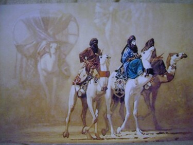 Peinture intitulée "les nomades saharie…" par Brahim Idmouhmad, Œuvre d'art originale