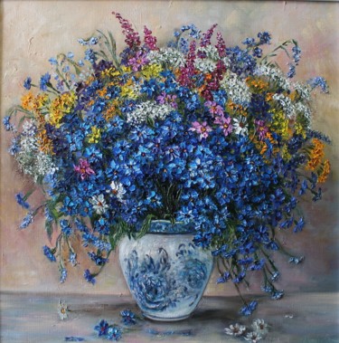 Painting titled "Field bouquet with…" by Tatyana Korotkova, Original Artwork, Oil