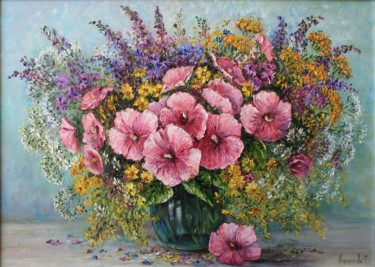 Painting titled "bouquet" by Tatyana Korotkova, Original Artwork, Oil Mounted on Wood Stretcher frame