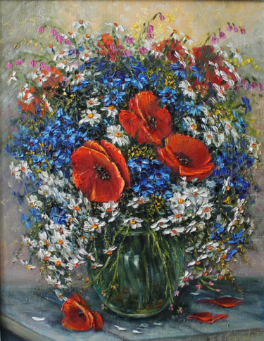 Картина под названием "Field bouquet" - Tatyana Korotkova, Подлинное произведение искусства, Масло