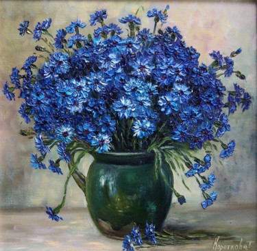 Painting titled "Field cornflowers" by Tatyana Korotkova, Original Artwork, Oil